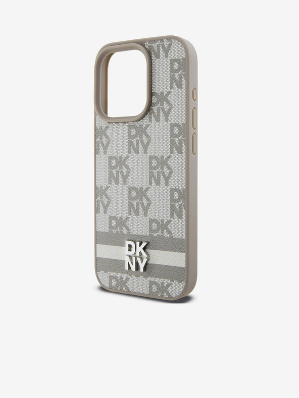 DKNY PU bőr kockás mintás és csíkos hátlapi borító iPhone 13 Pro Max bézs DKNY DKNY
