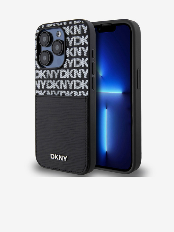 DKNY PU bőr Ismétlődő mintás kártyazseb hátlap iPhone 15 Pro Fekete DKNY DKNY