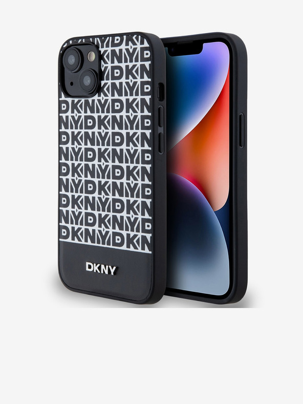 DKNY PU bőr Ismétlődő mintás alsó csíkos MagSafe hátlap az iPhone 14 készülékhez Fekete DKNY DKNY
