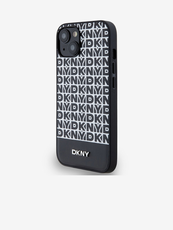DKNY PU bőr Ismétlődő mintás alsó csíkos MagSafe hátlap az iPhone 14 készülékhez Fekete DKNY DKNY