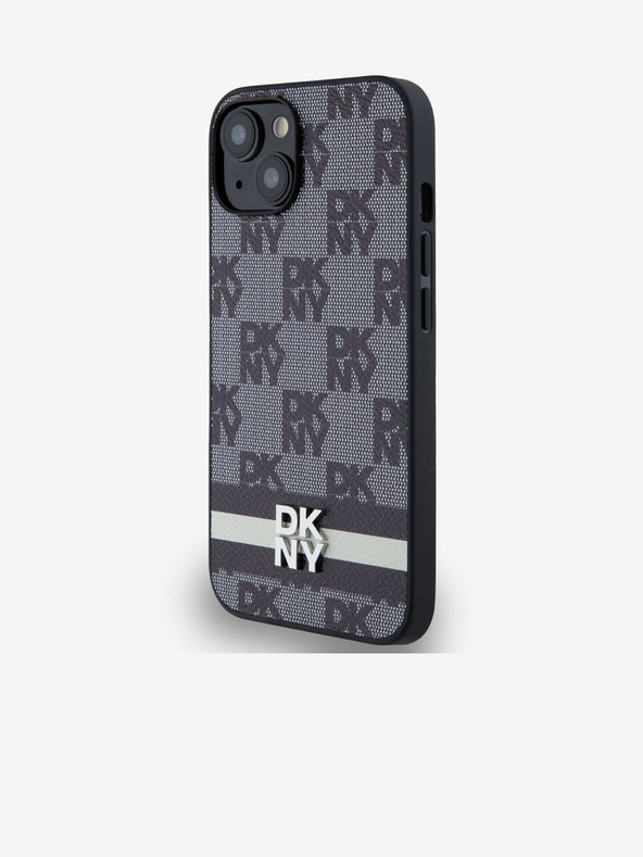 DKNY PU bőr kockás mintás és csíkos hátlapi borító iPhone 14 készülékhez Fekete DKNY