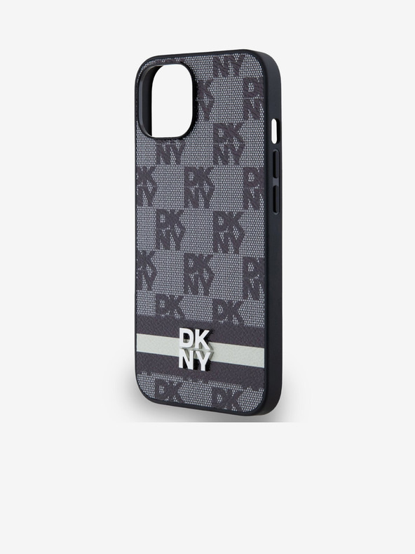 DKNY PU bőr kockás mintás és csíkos hátlapi borító iPhone 14 készülékhez Fekete DKNY