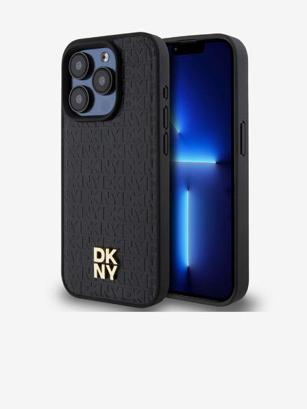 DKNY PU bőr Ismétlődő mintás Stack Logo Magsafe hátlap iPhone 15 Pro Max fekete DKNY