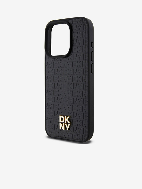 DKNY PU bőr Ismétlődő mintás Stack Logo Magsafe hátlap iPhone 15 Pro Max fekete DKNY