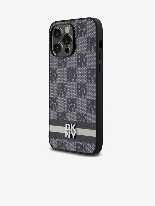 DKNY PU bőr kockás mintás és csíkos hátlapi borító iPhone 15 Pro Max fekete DKNY