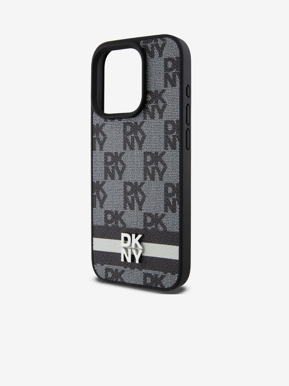 DKNY PU bőr kockás mintás és csíkos hátlapi borító iPhone 15 Pro Max fekete DKNY