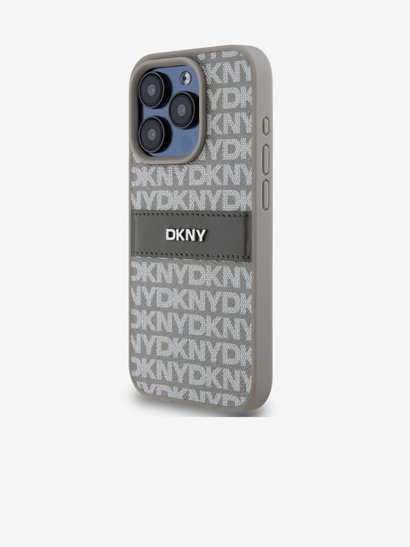 DKNY PU bőr ismétlődő mintás, tónusos csíkos hátlap iPhone 15 Pro bézs DKNY DKNY