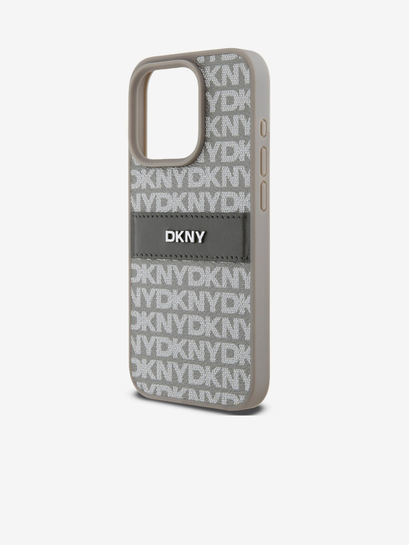 DKNY PU bőr ismétlődő mintás, tónusos csíkos hátlap iPhone 15 Pro bézs DKNY DKNY