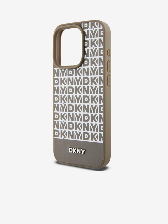 DKNY PU bőr Ismétlődő mintás alsó csíkos MagSafe hátlap iPhone 14 Pro barna DKNY Brown DKNY
