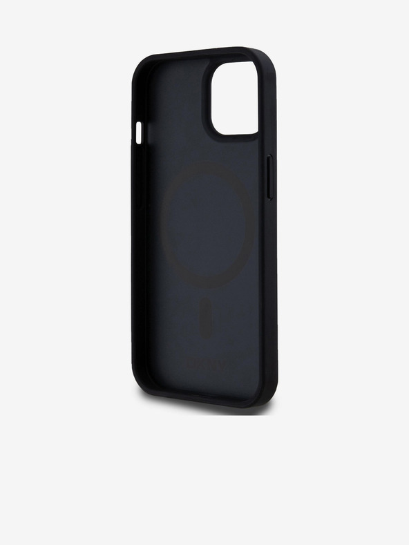 DKNY PU bőr Ismétlődő mintás alsó csíkos MagSafe hátlap iPhone 15 fekete DKNY