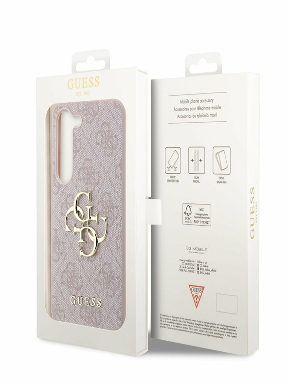 Guess PU 4G Metal Logo Zadní Kryt pro Samsung Galaxy S23 Pink Telefontok