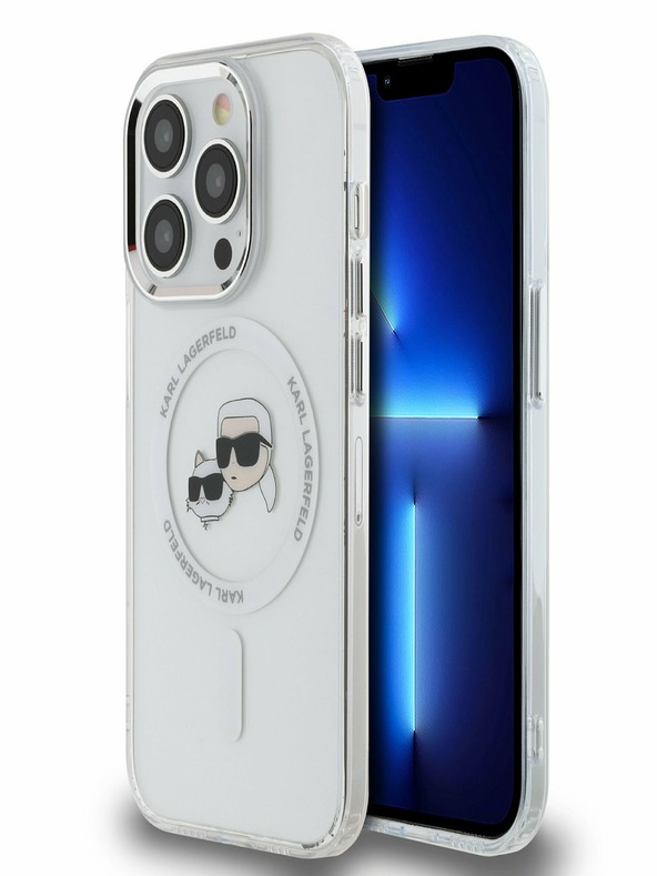 Karl Lagerfeld Karl Lagerfeld IML K&CH Heads fémkeretes MagSafe hátlap az iPhone 15 Pro készülékhez Átlátszó