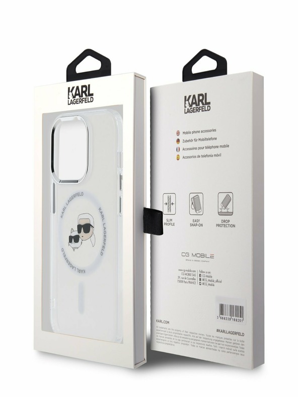Karl Lagerfeld Karl Lagerfeld IML K&CH Heads fémkeretes MagSafe hátlap az iPhone 15 Pro készülékhez Átlátszó