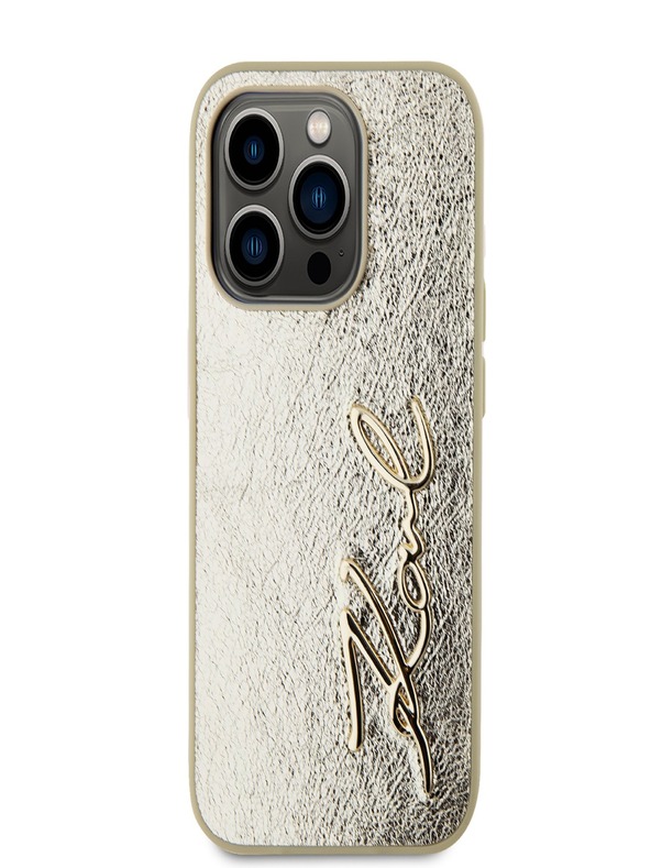 Karl Lagerfeld Gyűrött PU aláírás logós hátlap iPhone 15 Pro Max-hoz Gold Karl Lagerfeld Karl Lagerfeld