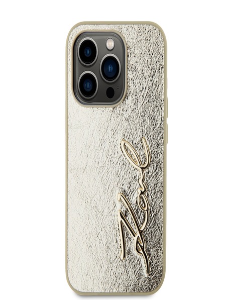 Karl Lagerfeld Gyűrött PU aláírás logós hátlap iPhone 15 Pro Max-hoz Gold Karl Lagerfeld Karl Lagerfeld