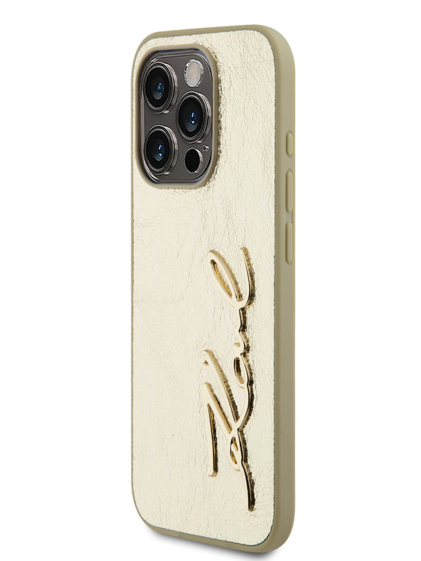 Karl Lagerfeld Gyűrött PU aláírás logós hátlap iPhone 15 Pro Max-hoz Gold Karl Lagerfeld Karl Lagerfeld