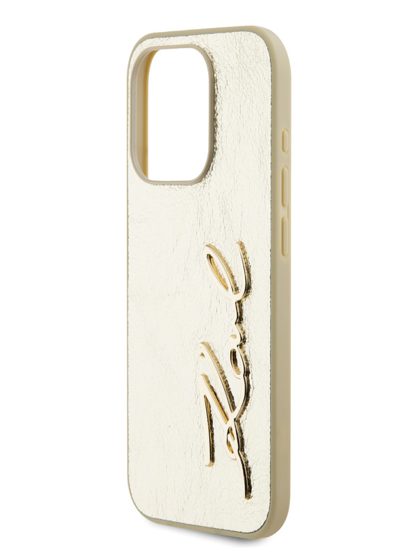 Karl Lagerfeld Gyűrött PU aláírás logós hátlap iPhone 15 Pro Max-hoz Gold Karl Lagerfeld Karl Lagerfeld