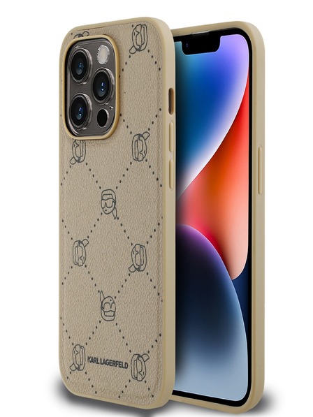 Karl Lagerfeld PU Karl Heads Pattern Magsafe hátlap iPhone 14 Pro Max Beige Karl Lagerfeld bézs színű iPhone 14 Pro Max bézs színű hátlapjához Karl Lagerfeld