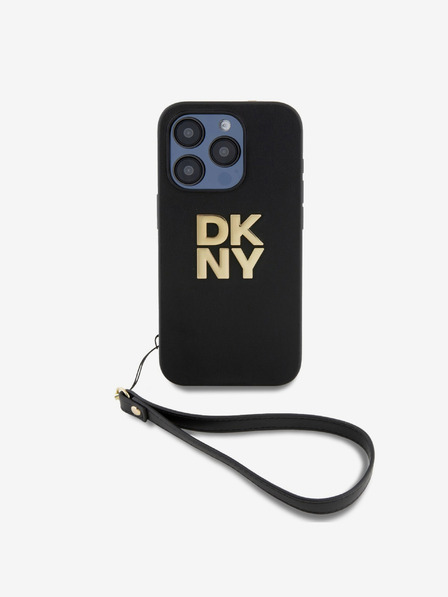 DKNY PU bőr Stack Logo csuklópánt hátlapi borító iPhone 15 Pro Max-hoz Fekete DKNY