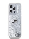 Karl Lagerfeld Karl Lagerfeld Liquid Glitter Karl és Choupette Feads MagSafe hátlapi borító az iPhone 15 Pro készülékhez Átlátszó