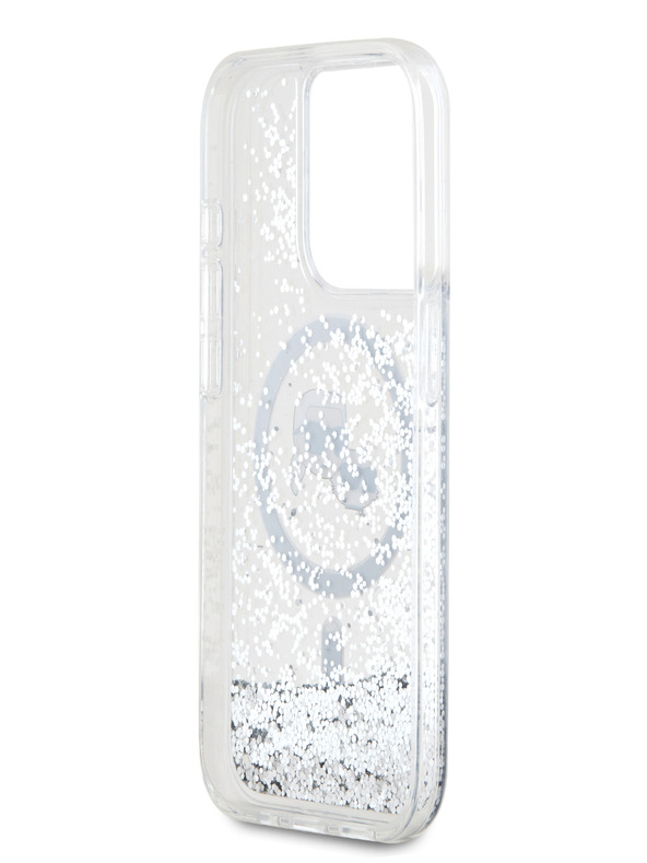Karl Lagerfeld Karl Lagerfeld Liquid Glitter Karl és Choupette Feads MagSafe hátlapi borító az iPhone 15 Pro készülékhez Átlátszó