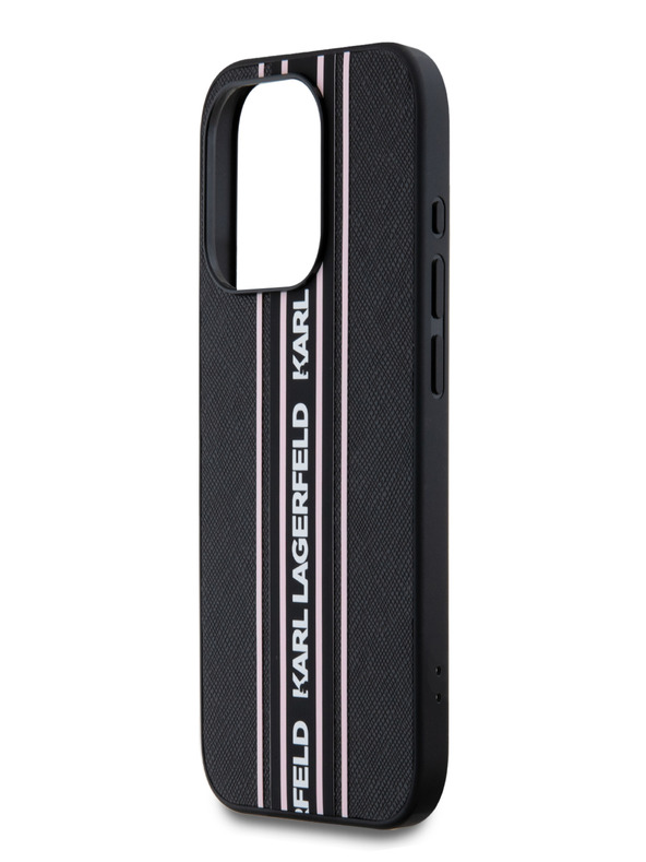 Karl Lagerfeld PU Saffiano Athleisure csíkos és pántos hátlapi borító az iPhone 15 Pro Max rózsaszín Karl Lagerfeld modellhez