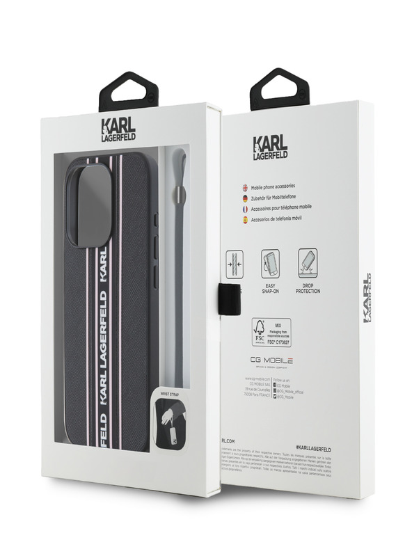 Karl Lagerfeld PU Saffiano Athleisure csíkos és pántos hátlapi borító az iPhone 15 Pro Max rózsaszín Karl Lagerfeld modellhez