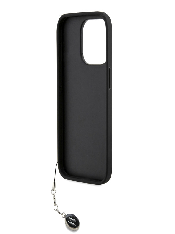 Karl Lagerfeld Karl Lagerfeld PU szaffianó strasszos bájos hátlapi borító iPhone 15 Pro Max készülékhez Fekete