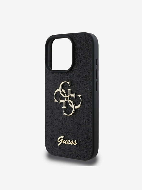 Guess Guess PU fix csillogó 4G fém logós hátlap iPhone 16 Pro Max fekete iPhone 16 Pro Maxhoz