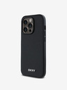 DKNY PU bőr ezüst fém logós Magsafe hátlap iPhone 14 Pro Max-hoz Fekete DKNY