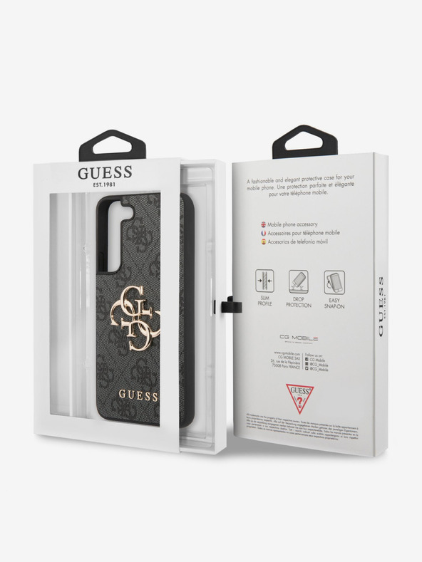 Guess PU 4G Metal Logo Zadní Kryt pro Samsung Galaxy S23 Grey Telefontok