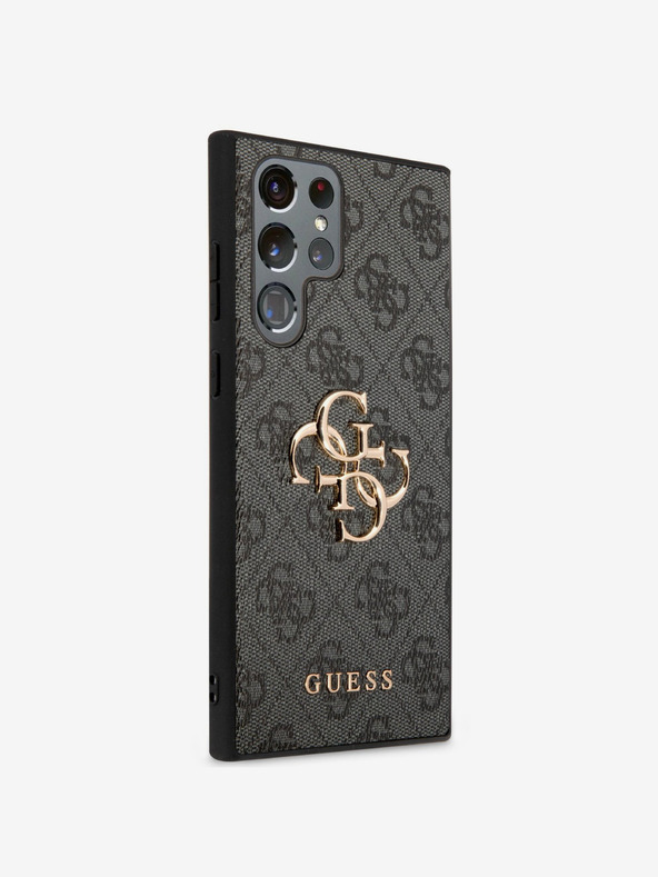 Guess PU 4G Metal Logo Zadní Kryt pro Samsung Galaxy S23 Ultra Grey Telefontok