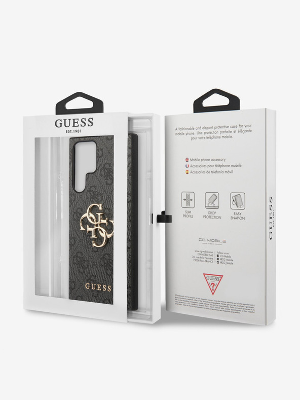 Guess PU 4G Metal Logo Zadní Kryt pro Samsung Galaxy S23 Ultra Grey Telefontok