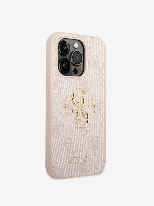 Guess Guess PU 4G fém logós hátlap az iPhone 14 Pro Max készülékhez Rózsaszínű