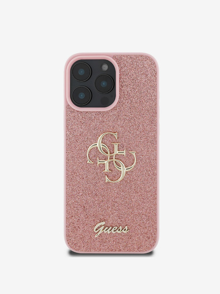 Guess Guess PU Fixed Glitter 4G fém logós hátlap iPhone 16 Pro rózsaszínű iPhone 16 Pro készülékhez