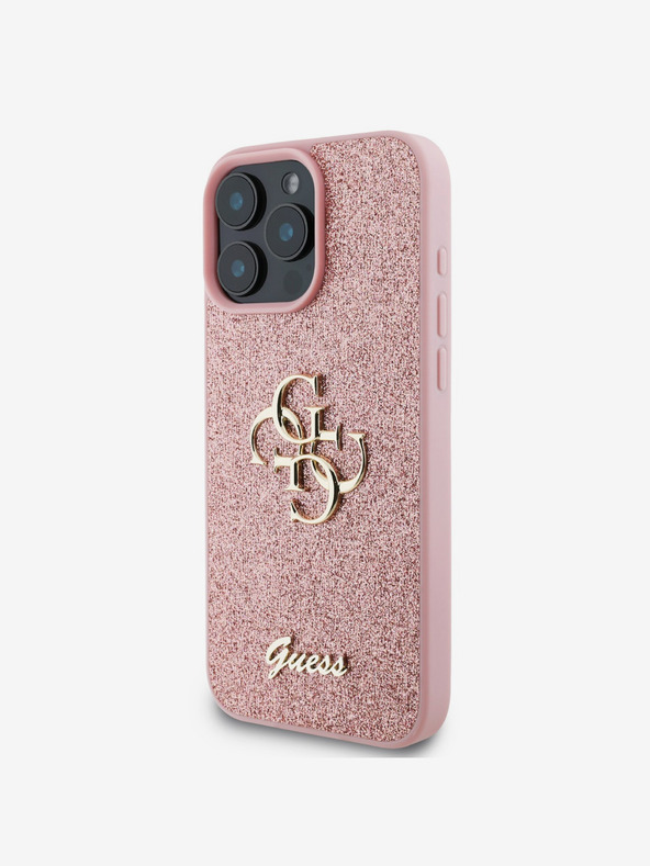 Guess Guess PU Fixed Glitter 4G fém logós hátlap iPhone 16 Pro rózsaszínű iPhone 16 Pro készülékhez
