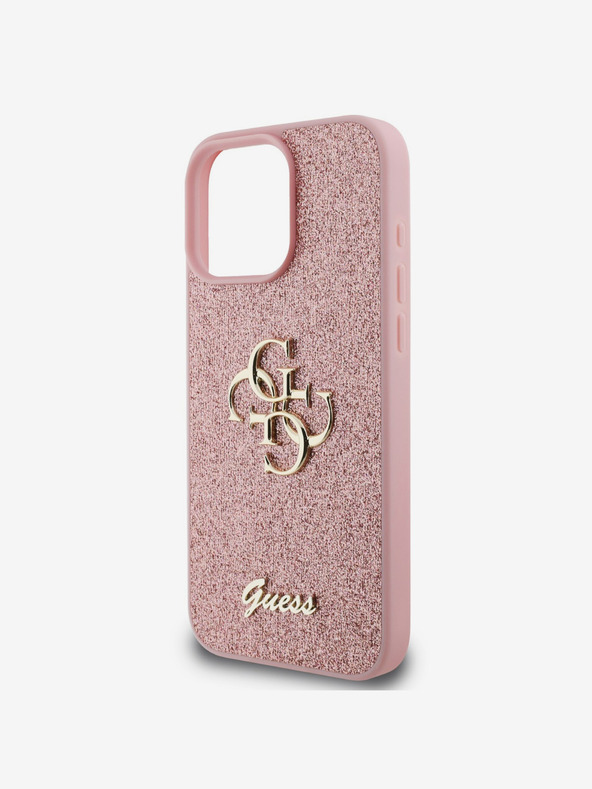 Guess Guess PU Fixed Glitter 4G fém logós hátlap iPhone 16 Pro rózsaszínű iPhone 16 Pro készülékhez