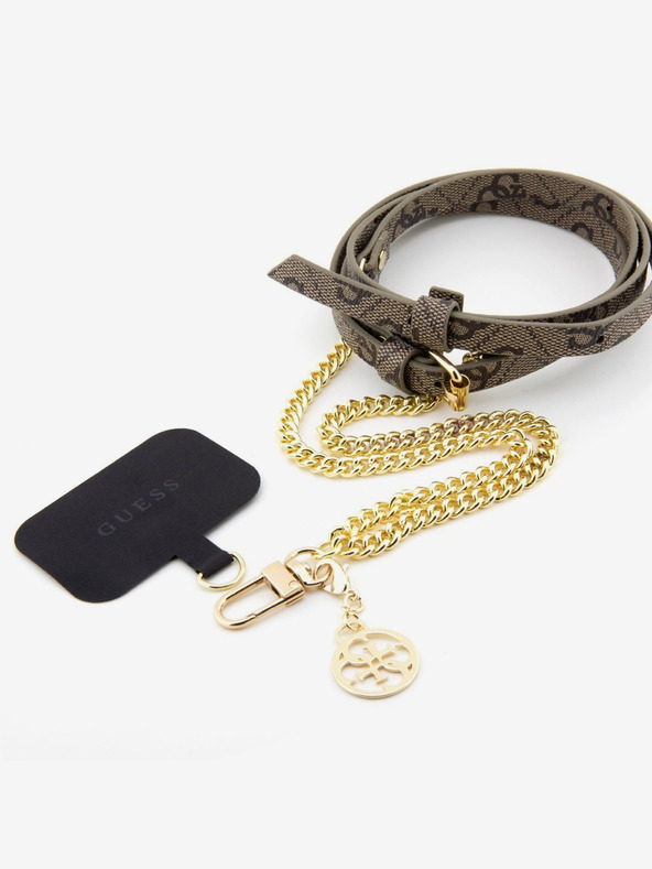 Guess Guess Keresztpánt PU 4G lánc charmdal Arany/barna