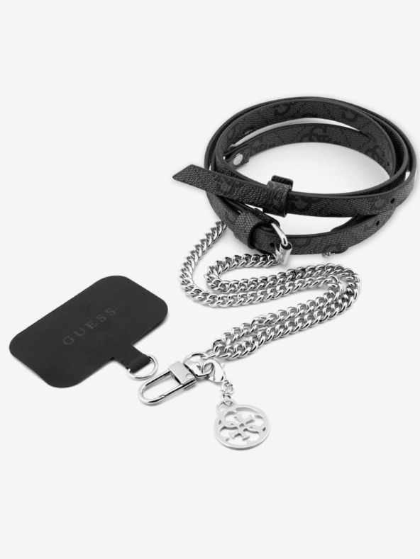 Guess Guess Crossbody Strap PU 4G lánc Charm ezüst/fekete bájjal