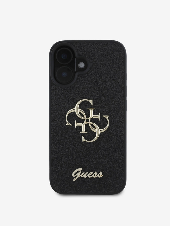 Guess Guess PU fix csillogó 4G fém logós fém hátlap iPhone 16-hoz Fekete