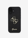 Guess Guess PU fix csillogó 4G fém logós fém hátlap iPhone 16-hoz Fekete