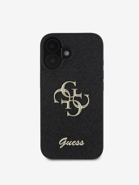 Guess Guess PU fix csillogó 4G fém logós fém hátlap iPhone 16-hoz Fekete