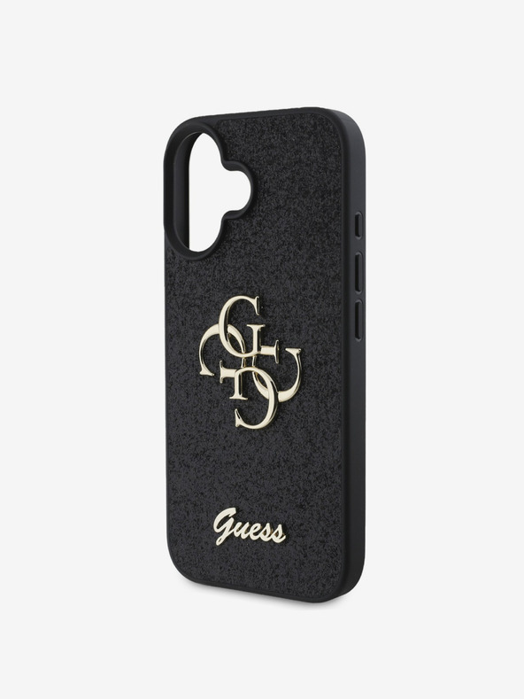 Guess Guess PU fix csillogó 4G fém logós fém hátlap iPhone 16-hoz Fekete
