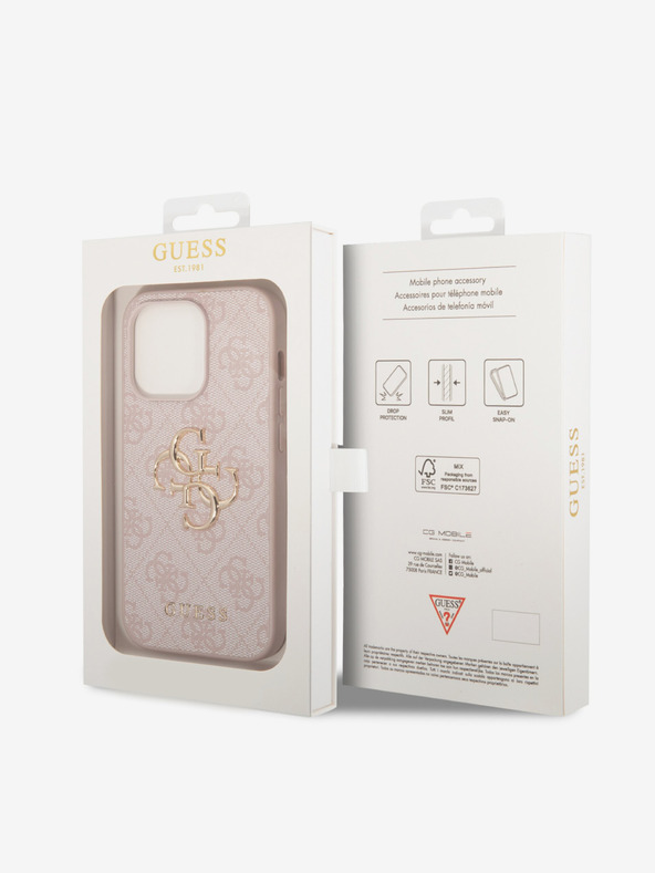 Guess Guess PU 4G fém logós hátlap iPhone 15 Pro készülékhez rózsaszínű