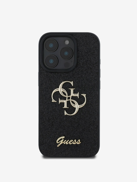 Guess Guess PU Fixed Glitter 4G fém logós hátlap iPhone 16 Pro fekete iPhone 16 készülékhez