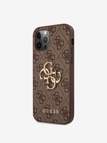 Guess Guess PU 4G fém logós hátlap iPhone 12/12 Pro barna színű iPhone 12/12 Pro készülékre