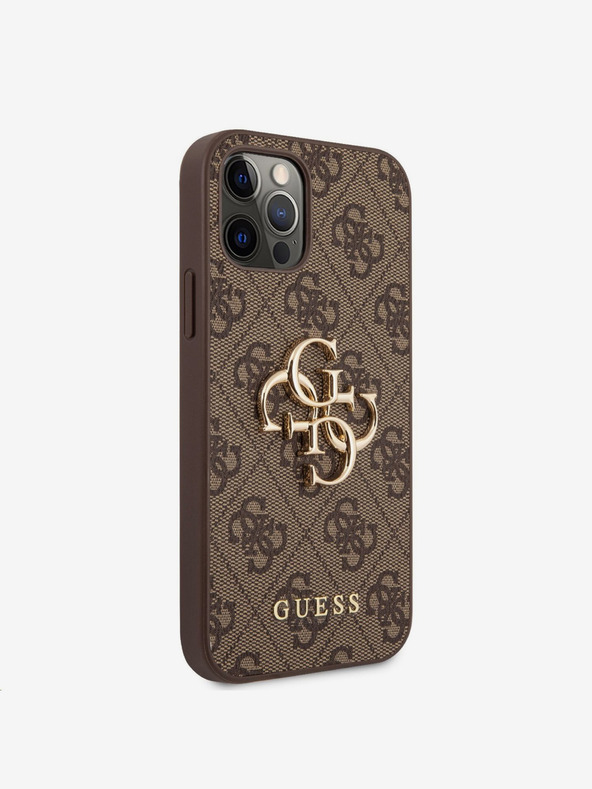 Guess Guess PU 4G fém logós hátlap iPhone 12/12 Pro barna színű iPhone 12/12 Pro készülékre