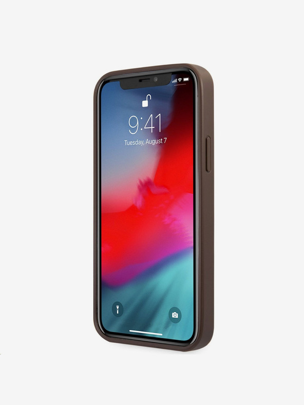 Guess Guess PU 4G fém logós hátlap iPhone 12/12 Pro barna színű iPhone 12/12 Pro készülékre