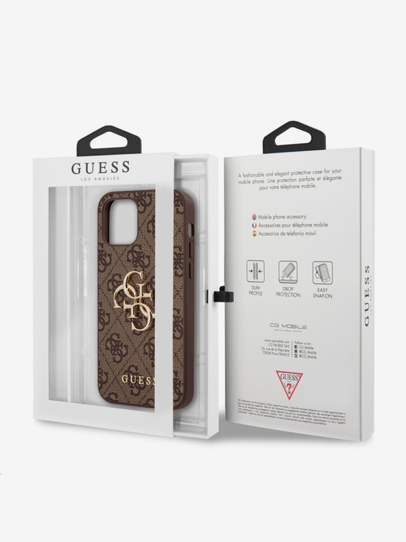 Guess Guess PU 4G fém logós hátlap iPhone 12/12 Pro barna színű iPhone 12/12 Pro készülékre