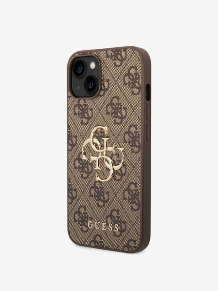 Guess Guess PU 4G fém logós fém hátlap iPhone 14 készülékhez Barna